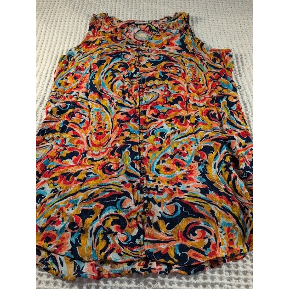 Liz Claiborne Multicolor Swirl Midi Dress - Navy, Yellow, Coral Size L
